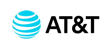 AT&T logo with globe design in blue and black text.